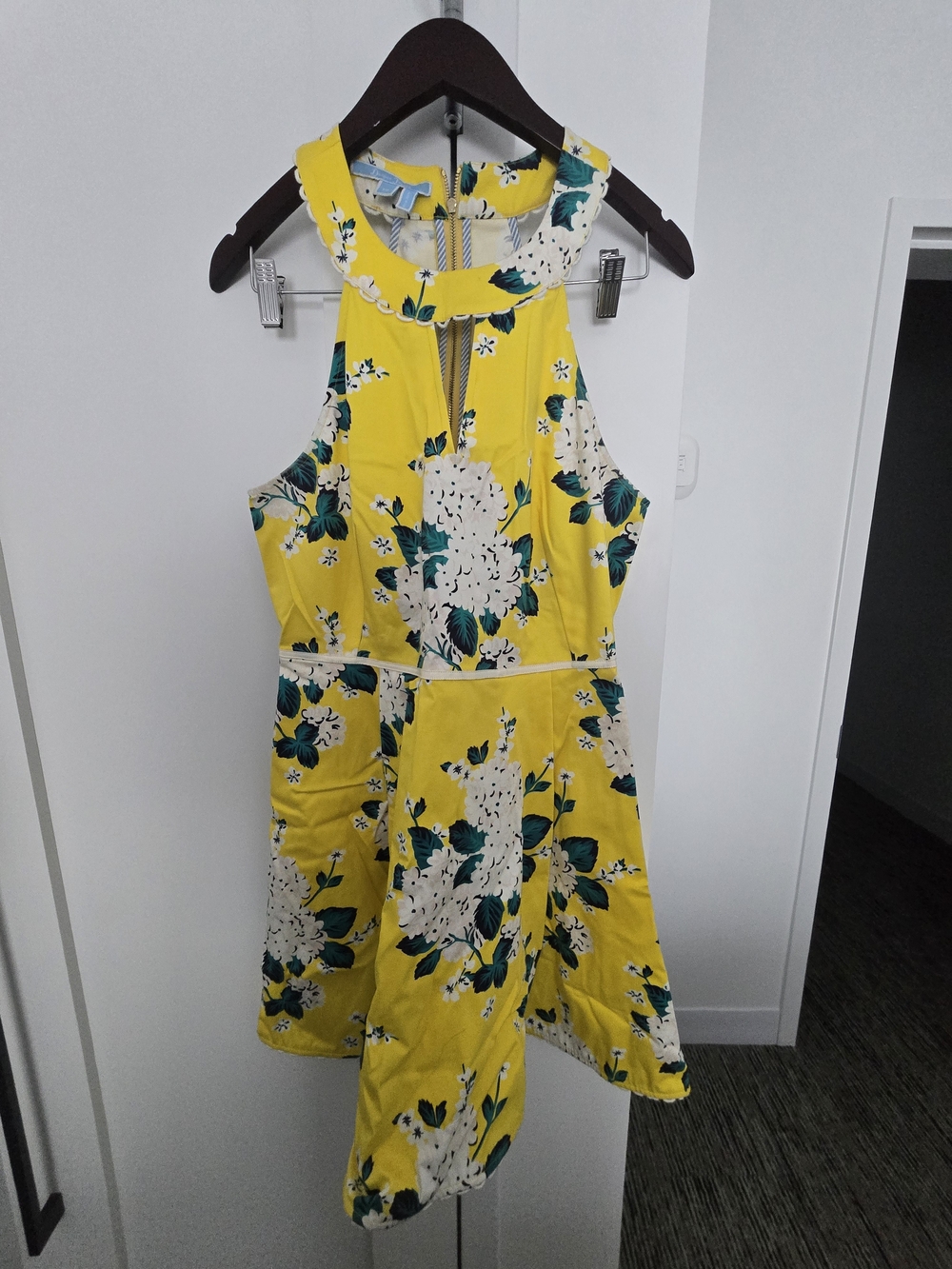 Draper James Yellow Floral Halter Fit & Flare Dress